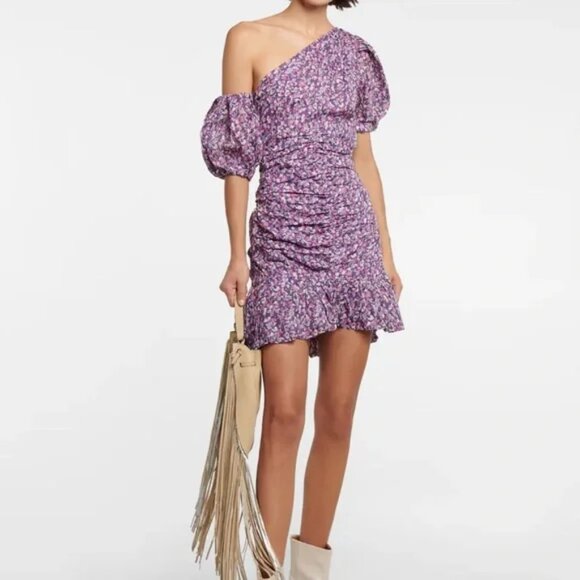 Isabel Marant Étoile Lecia Mini Dress | Violet | Size 38 | One-Shoulder - Picture 1 of 6